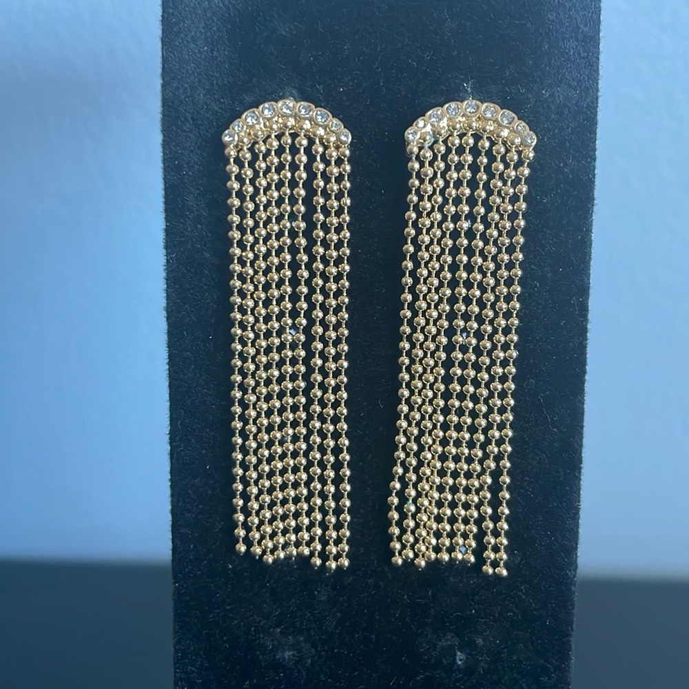 🆕 Gorgeous gold cascade earrings with tiny rhinestones